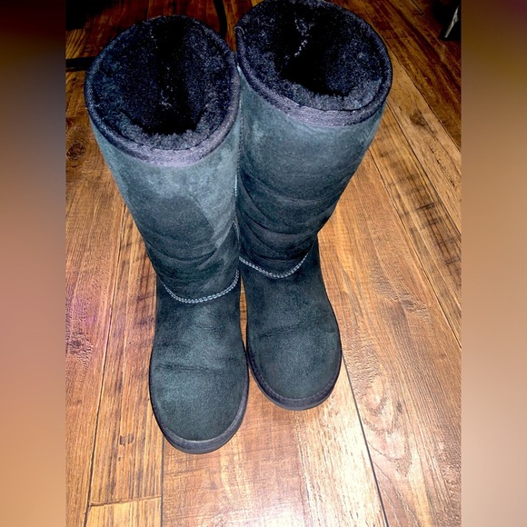 Y2k black knee high black uggs designer 200$ fall winter lamb fur boho - Picture 3 of 7